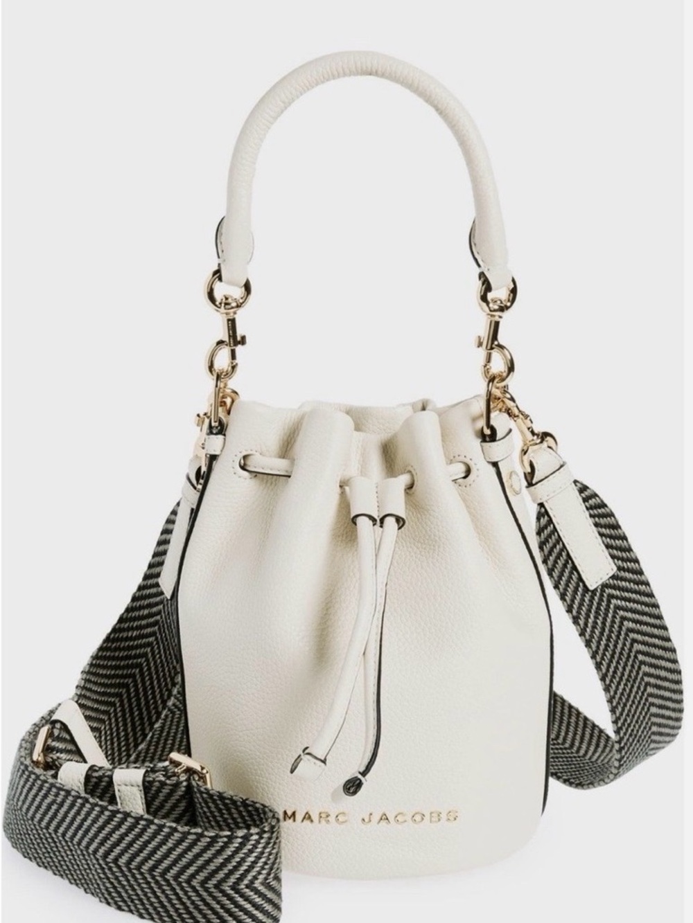 Marc Jacobs Cream Leather Drawstring Bucket Bag with Patterned Strap